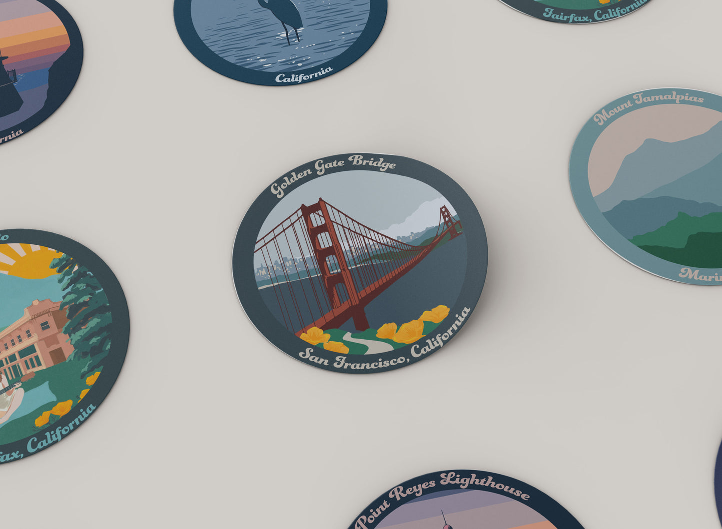 3" Round Vinyl Sticker - Golden Gate Bridge San Francisco
