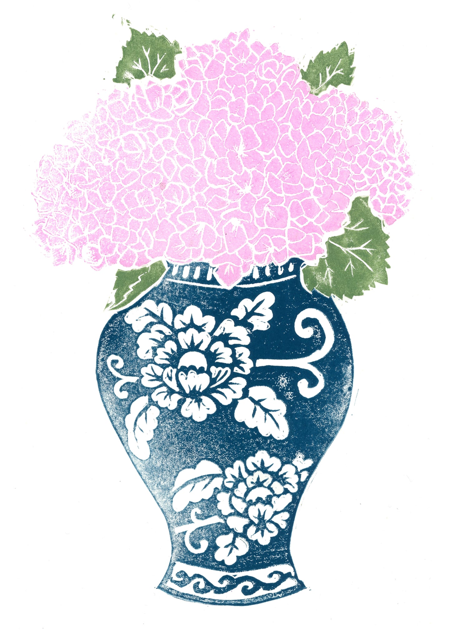 Hydrangea Lino Cut Block Print
