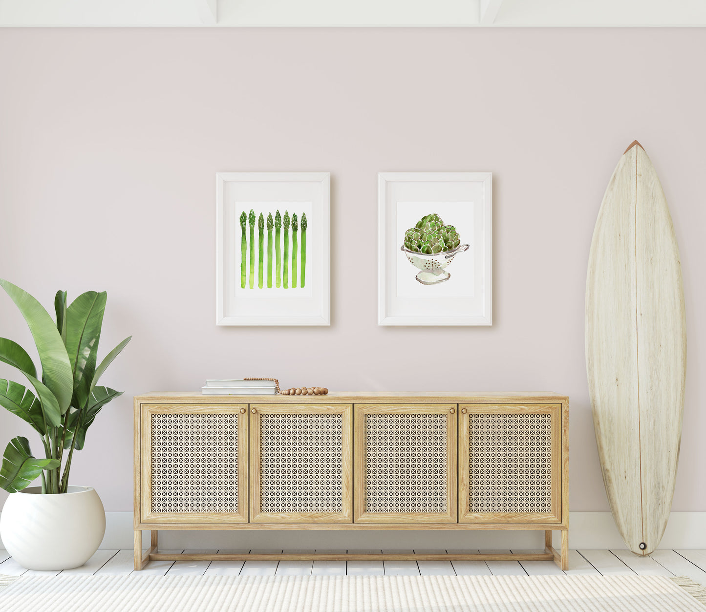 Watercolor Vegetables Giclée Art Prints shown in an entry way.