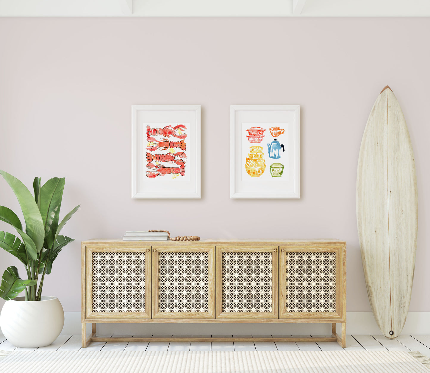 Watercolor Giclée Art Prints shown in an entry way.