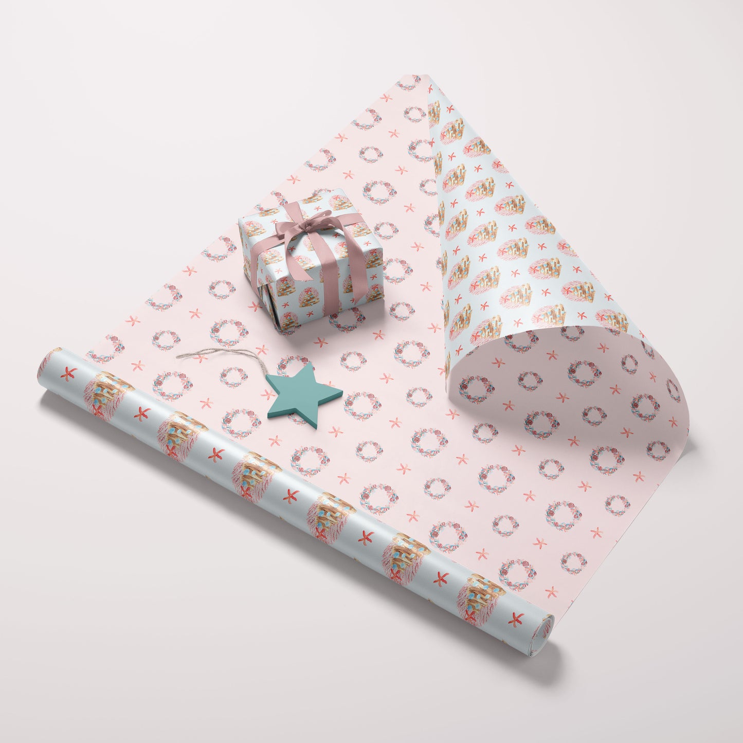 Double Sided Wrapping Paper Sheets - Coastal Holiday