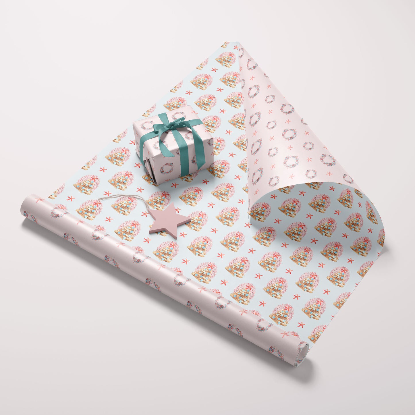 Double Sided Wrapping Paper Sheets - Coastal Holiday