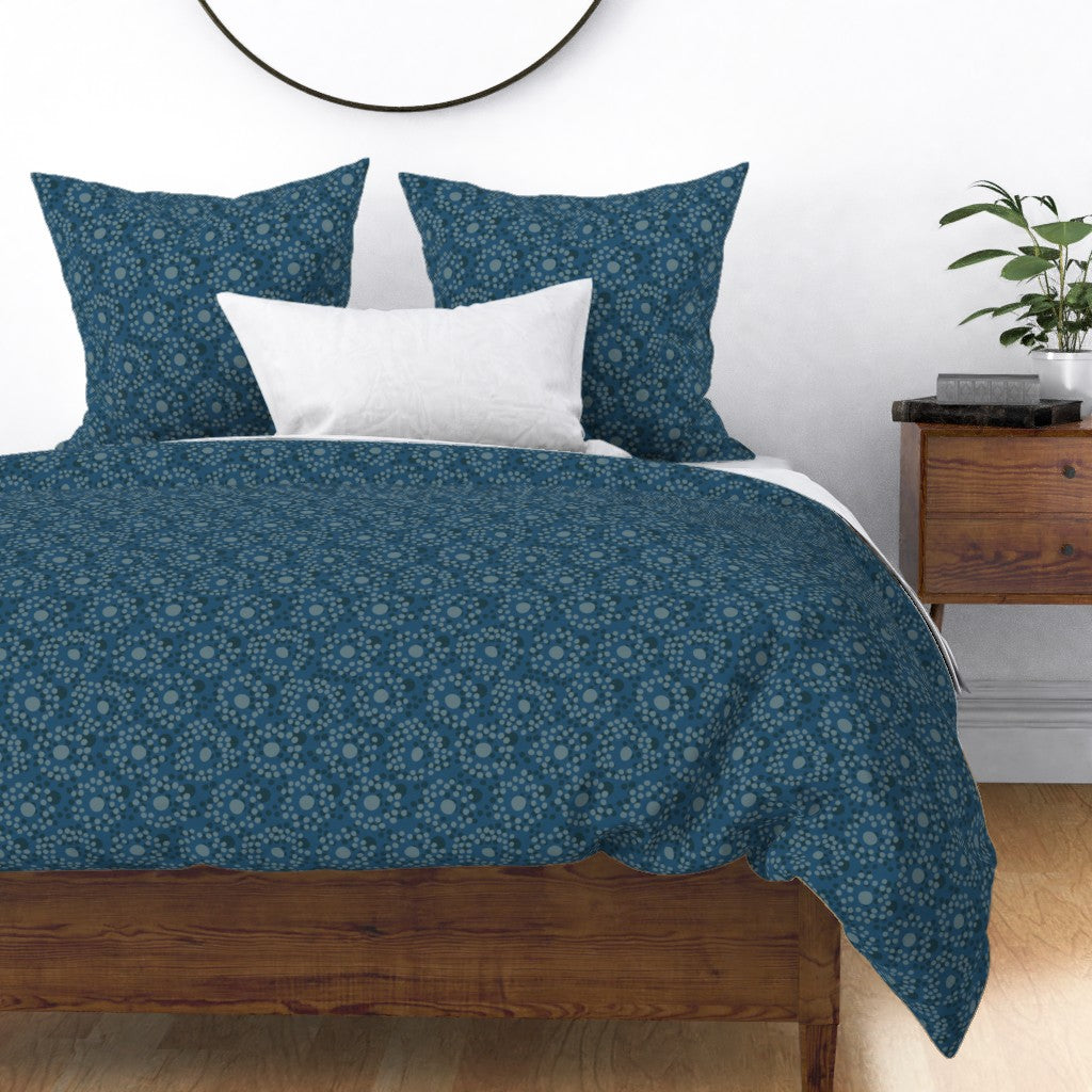 Cotton Duvet Cover Circle of Dots Pattern in Teal Blue