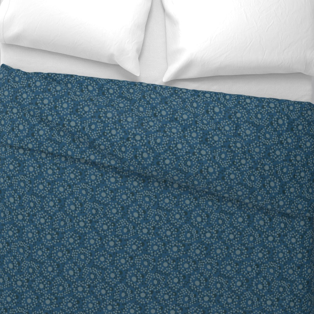 Cotton Duvet Cover Circle of Dots Pattern Teal Blue Top Down View