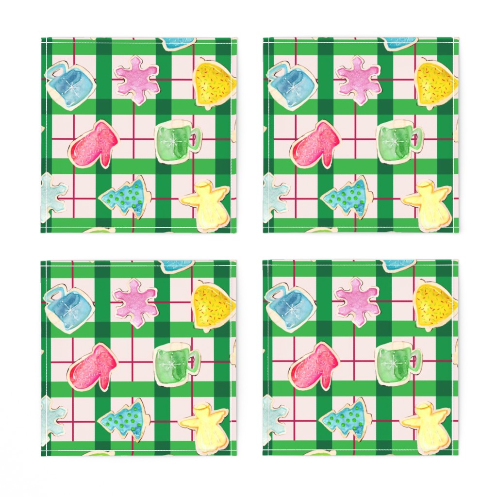 Cocktail Napkins - Holiday Cookies on Plaid