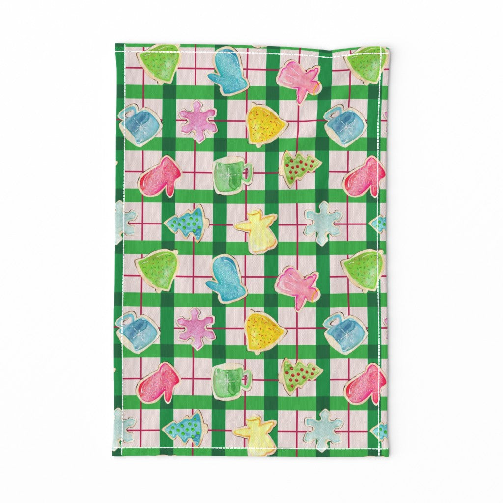 Dish Towel - Holiday Cookies on Plaid