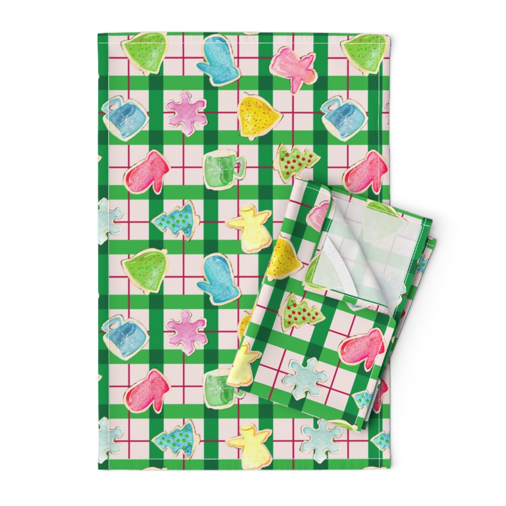 Dish Towel - Holiday Cookies on Plaid