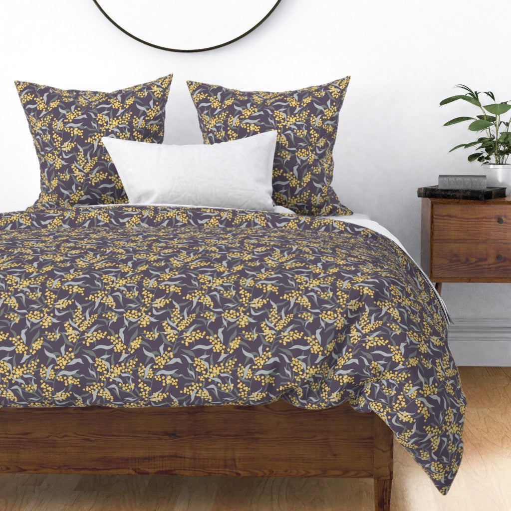 Duvet Cover with Mimosa Pattern in Heather Purple