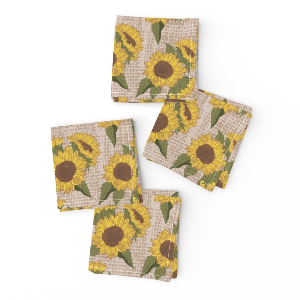 Cloth Napkins - Sunflowers on Burlap