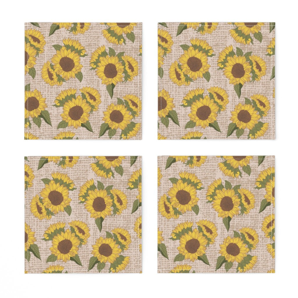 Cloth Napkins - Sunflowers on Burlap