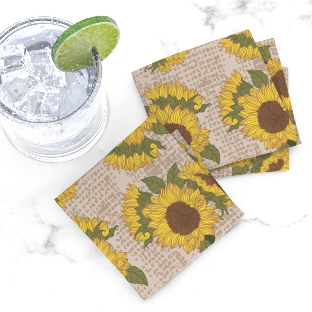 Cloth Napkins - Sunflowers on Burlap