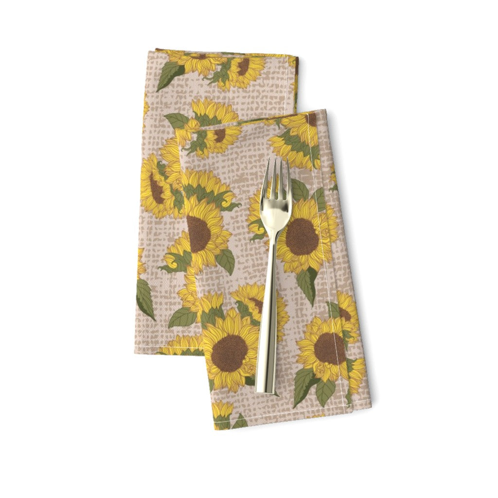 Cloth Napkins - Sunflowers on Burlap