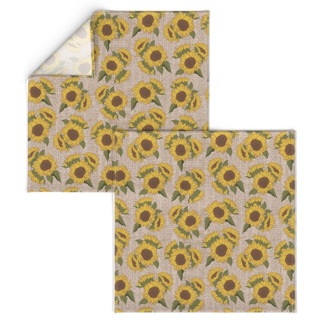 Cloth Napkins - Sunflowers on Burlap