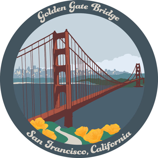 3" Round Vinyl Sticker - Golden Gate Bridge San Francisco