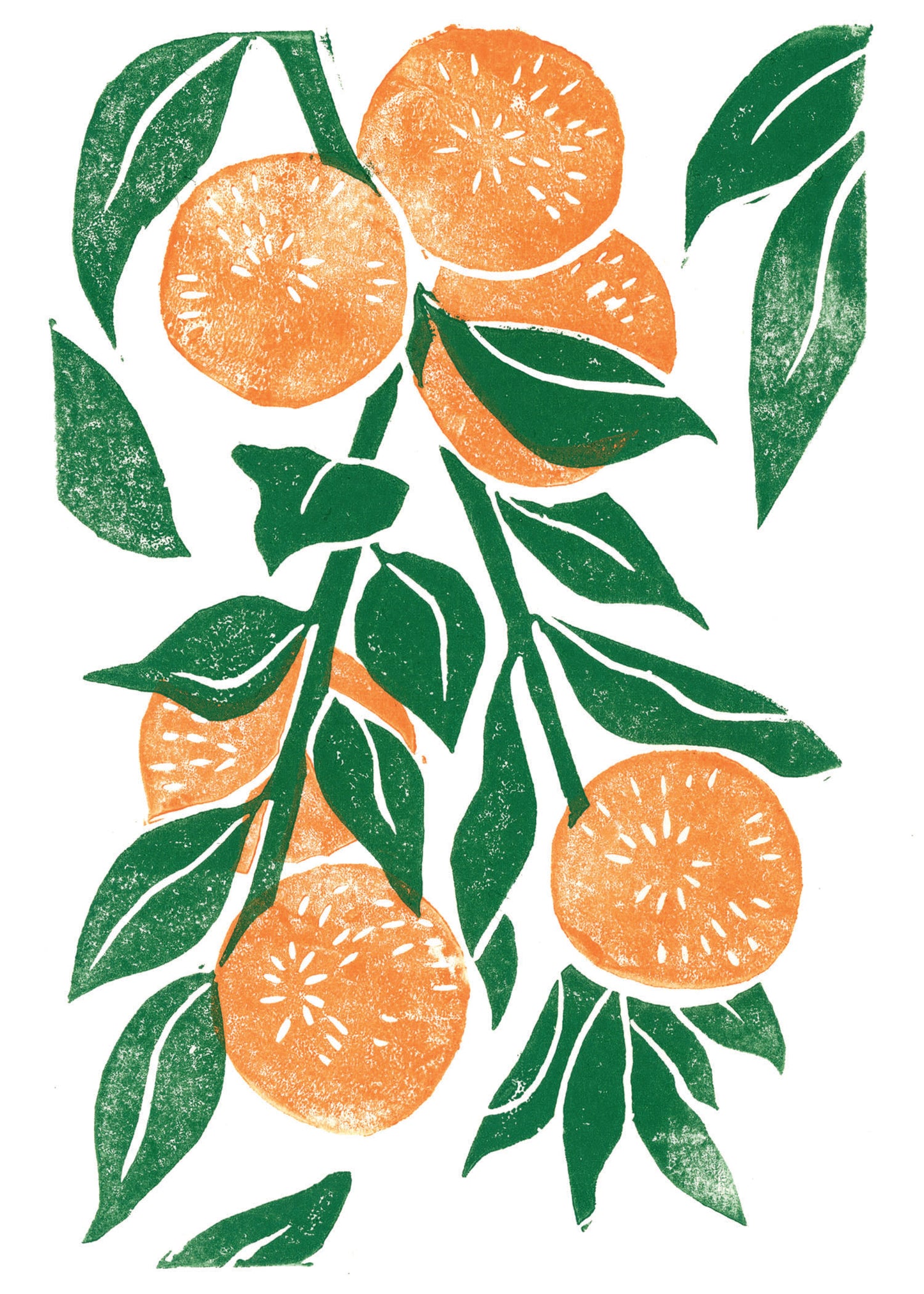 Greeting Card - Mandarin Orange Branch Block Print