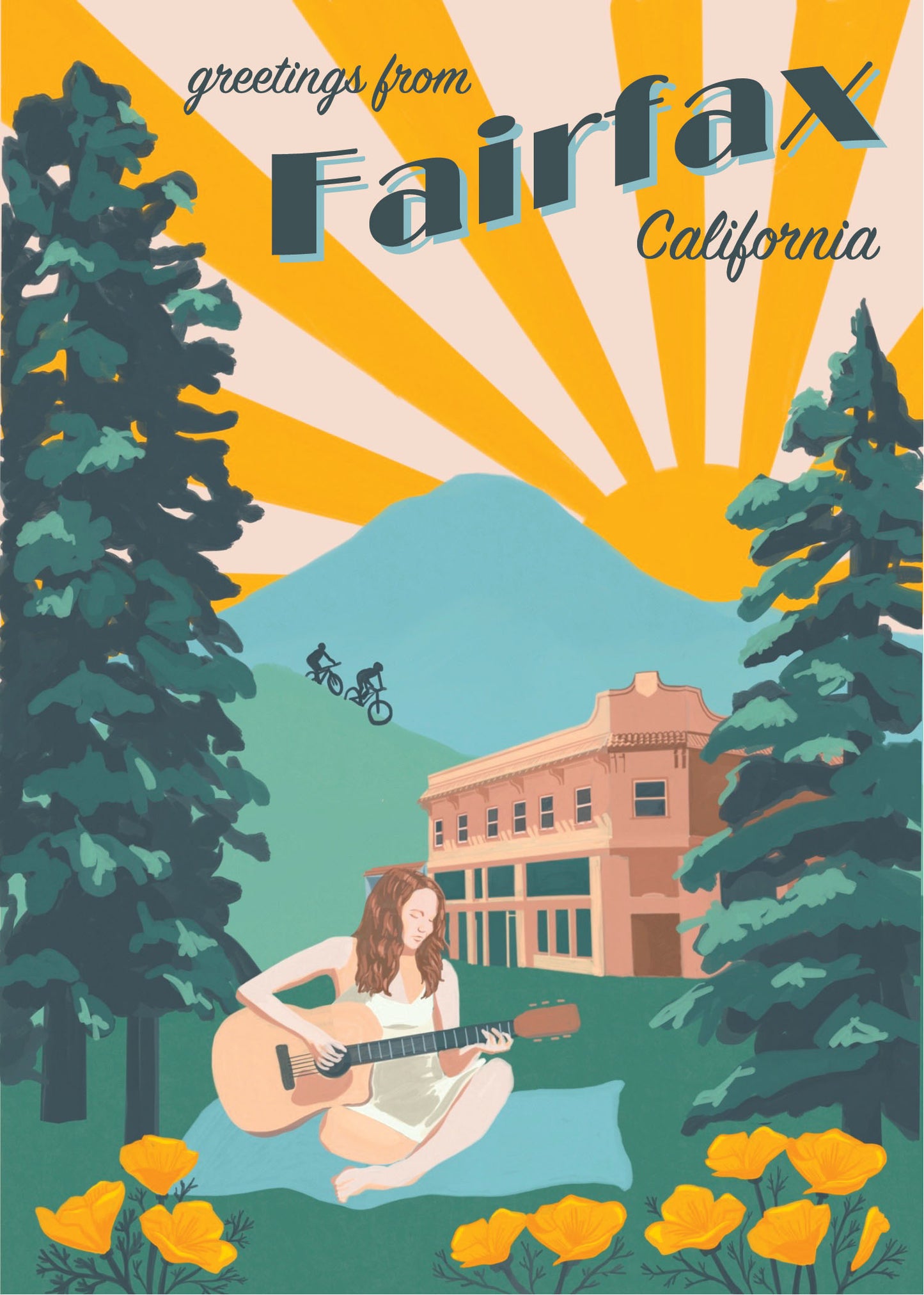 Greeting Card - Fairfax California Vintage Travel Print