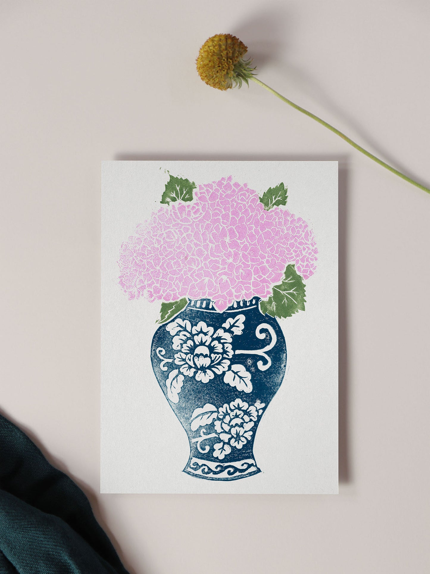 Greeting Card - Hydrangea Block Print