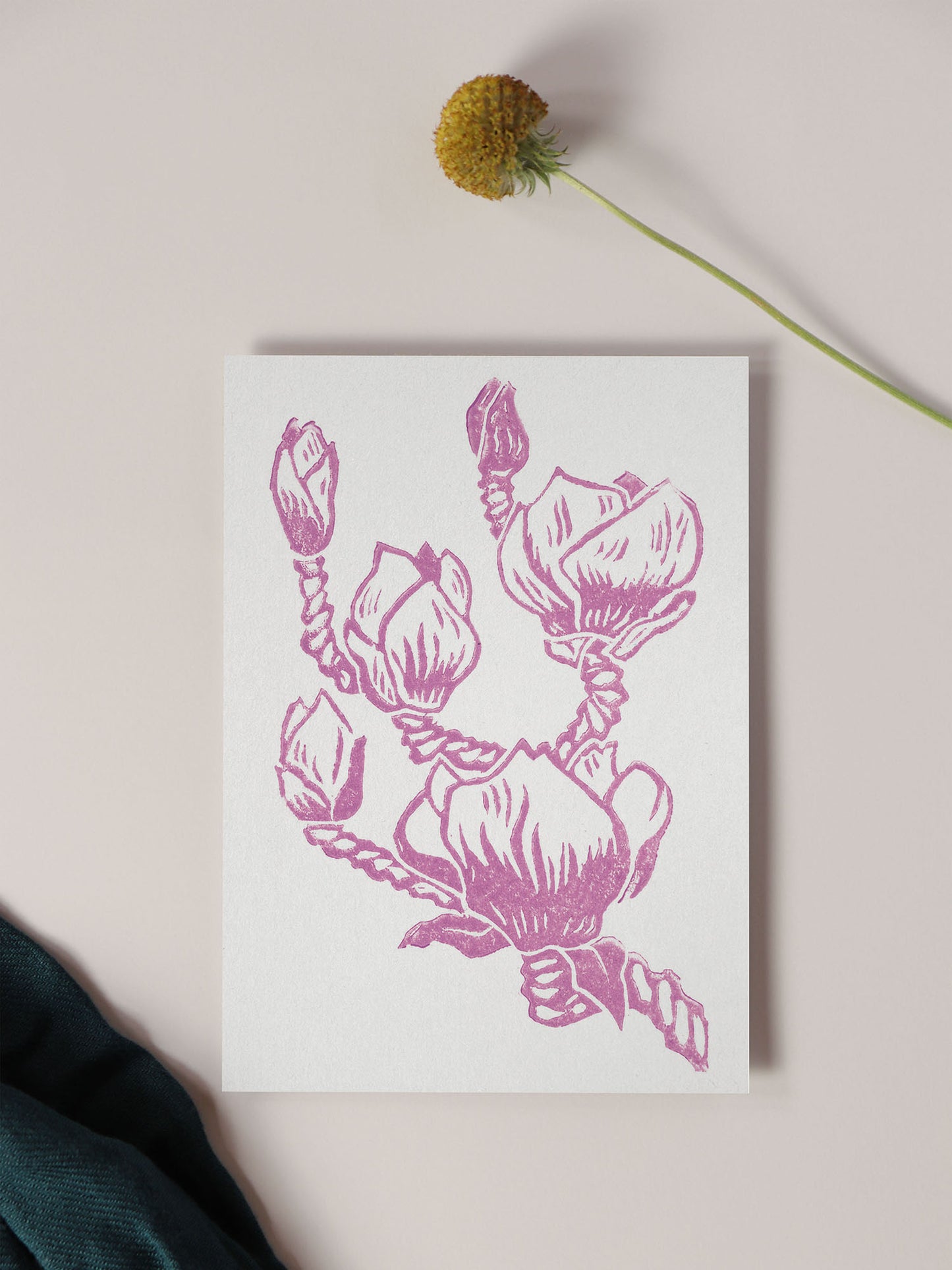 Greeting Card - Magnolia Blossom Block Print