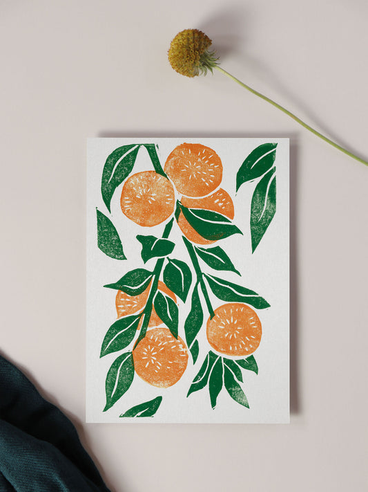 Greeting Card - Mandarin Orange Branch Block Print