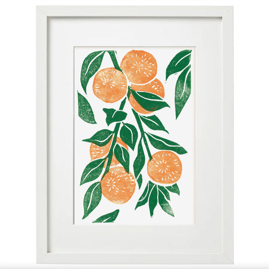 Mandarin Orange Branch Block Print