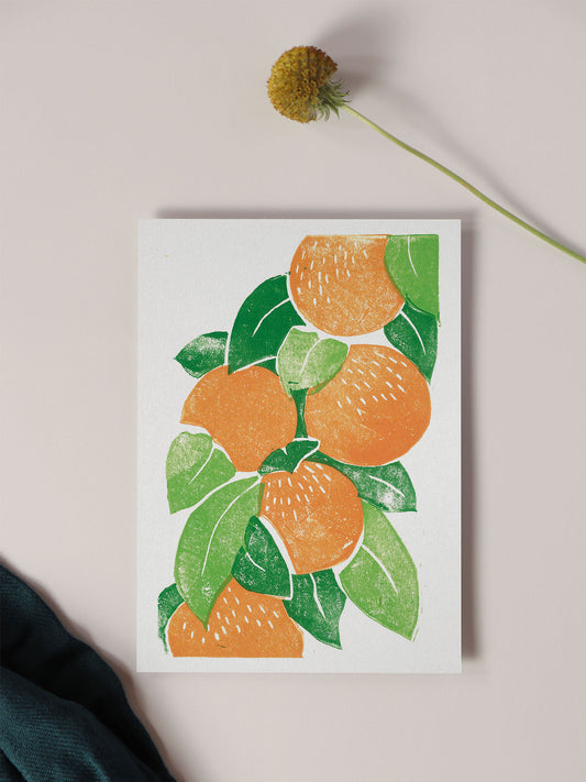 Greeting Card - Orange Tree Block Print