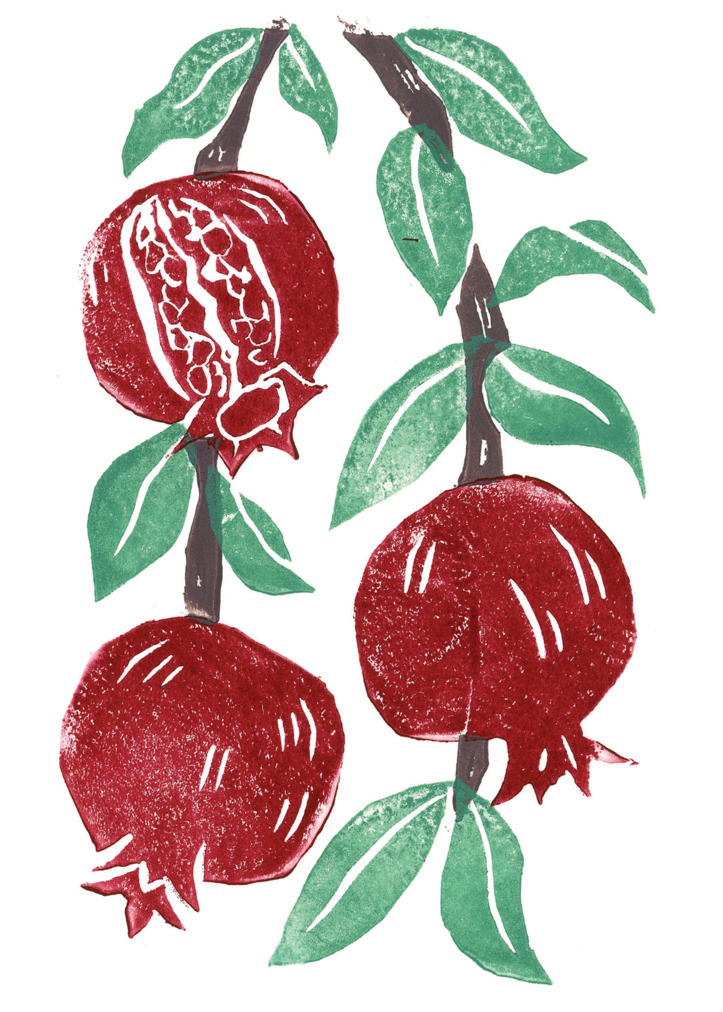 Greeting Card - Pomegranate Branch Block Print