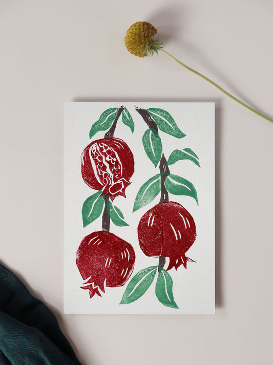 Greeting Card - Pomegranate Branch Block Print