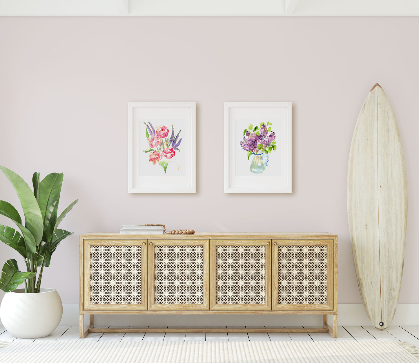 Floral Watercolor Giclée Art Prints shown in an entry way.