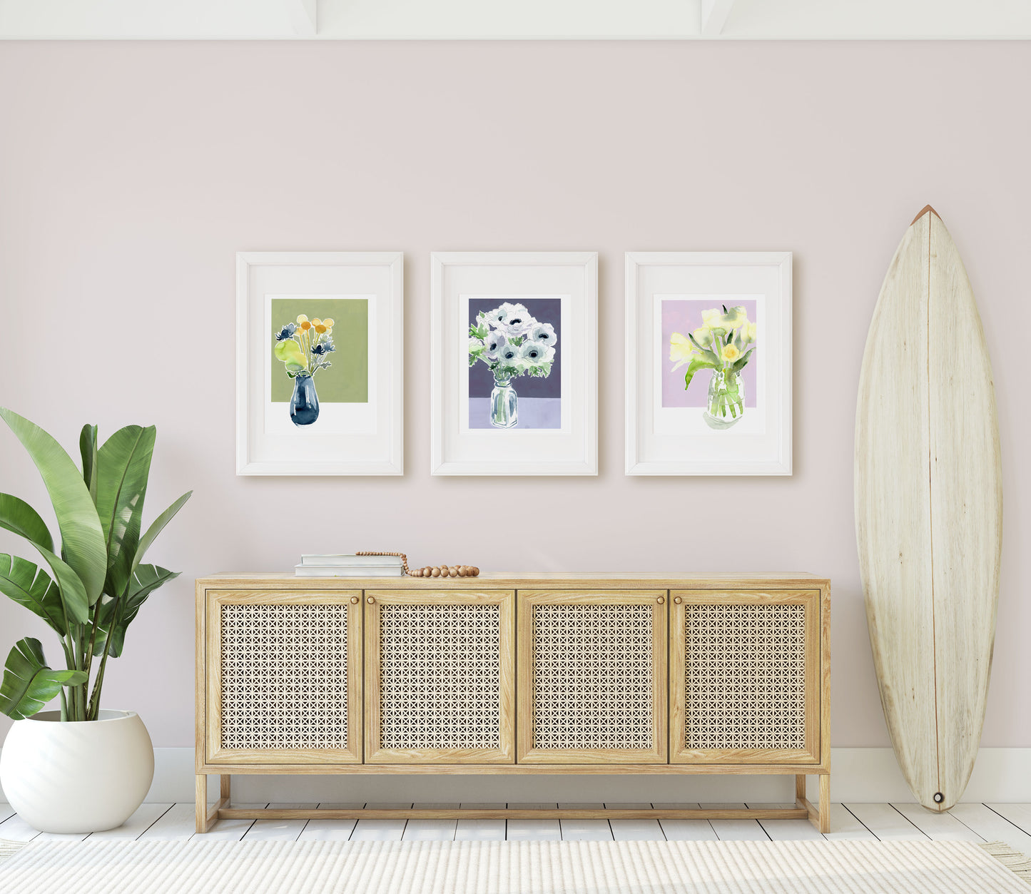 Floral Still Life Giclée Art Prints shown in an entry way.